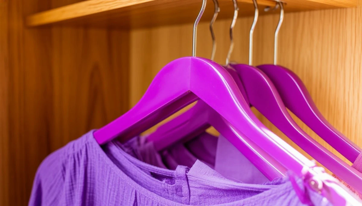 Proč má 67 % Čechů v šatníku chaos? Vyřeší ho fialové ramínko